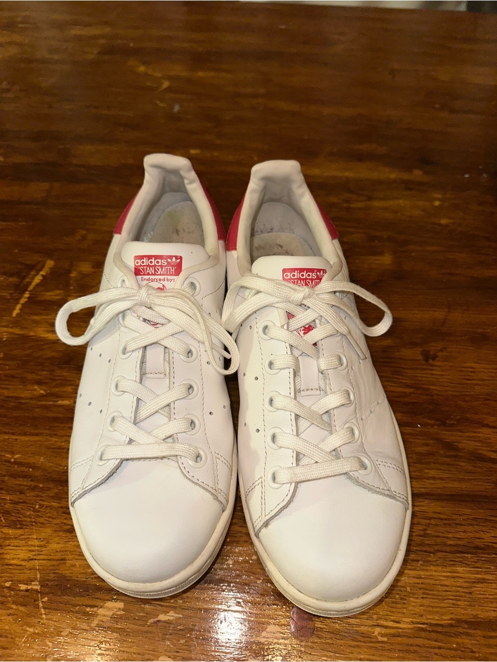 adidas White Leather Sneakers with Pink Heel Tab - Women